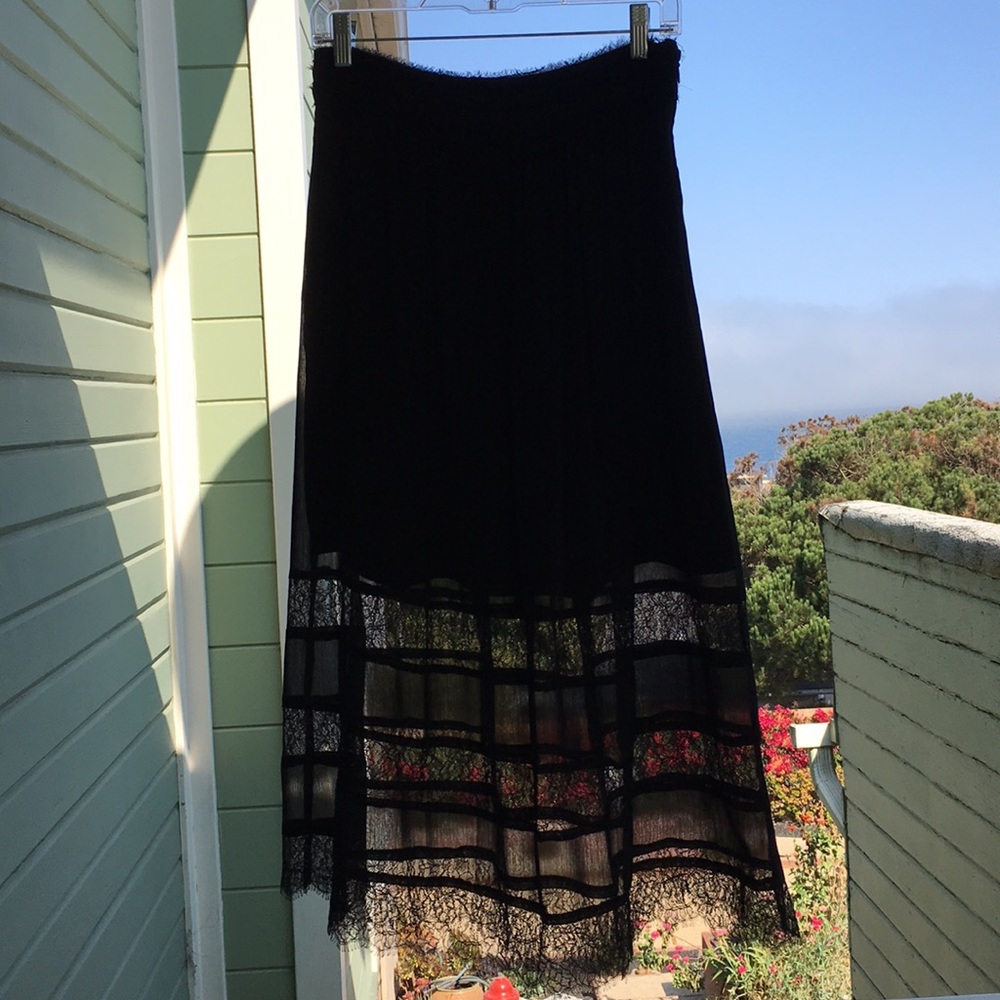 H&M Black Sheer/Lace Layered Midi Skirt